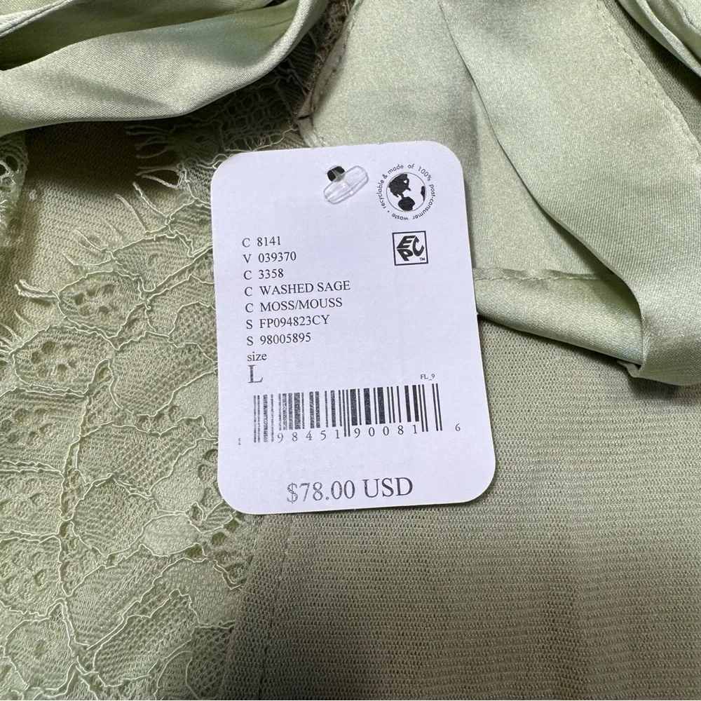 NWT New Free People Sweet Nothings Washed Sage Bodysuit Size L